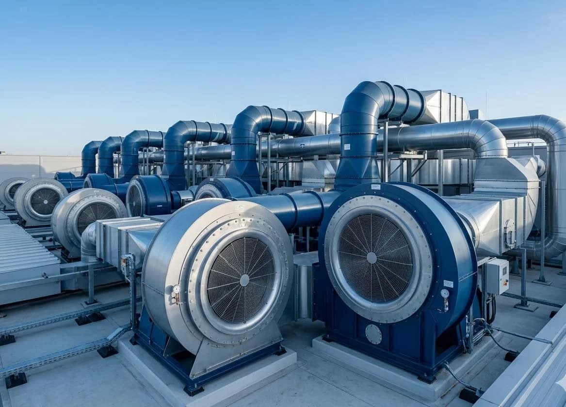 Industrial fans and blowers with VFD for HVAC or process ventilation motor trains