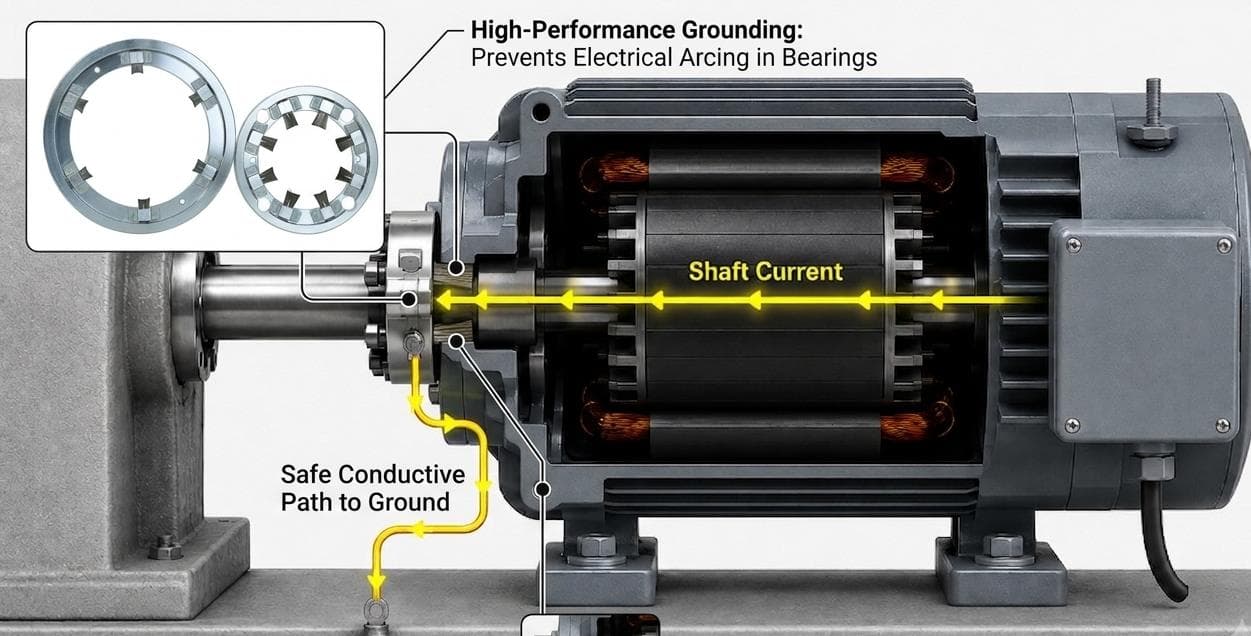 Shaft grounding ring designed to help protect VFD motor bearings from shaft current damage