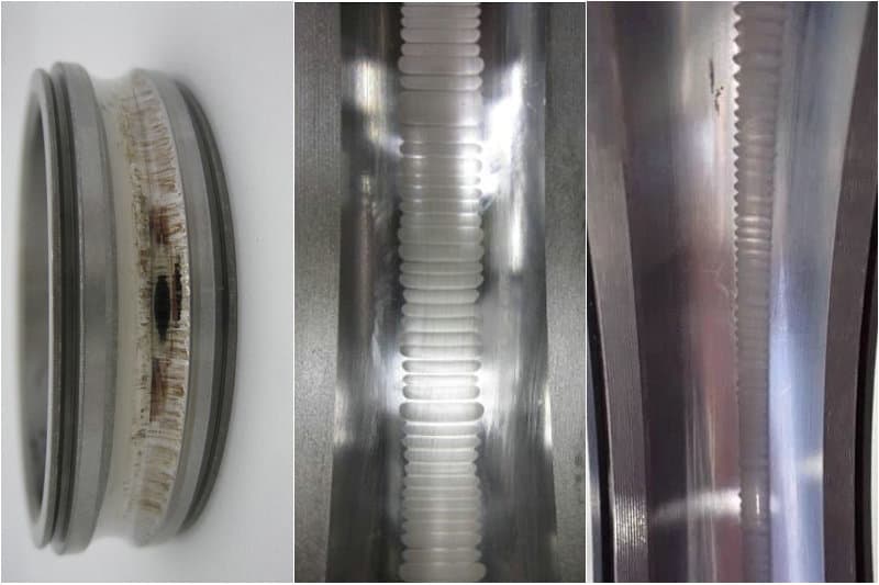 Electrical erosion and bearing damage on a VFD motor bearing race