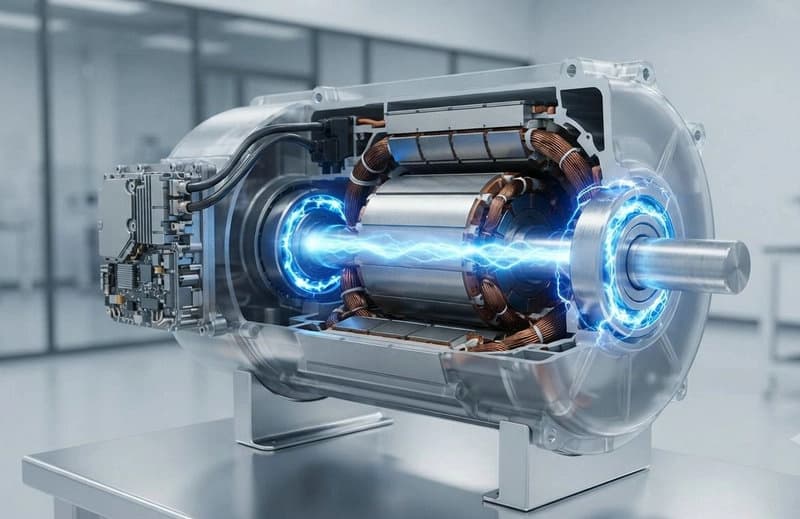 Shaft current path through bearings in an inverter-driven EV motor