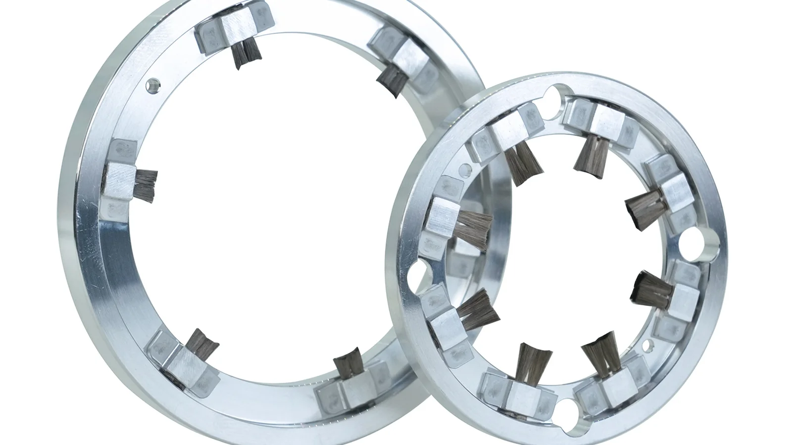 Two VOLSUN solid shaft grounding rings with conductive microfiber brushes on a white background