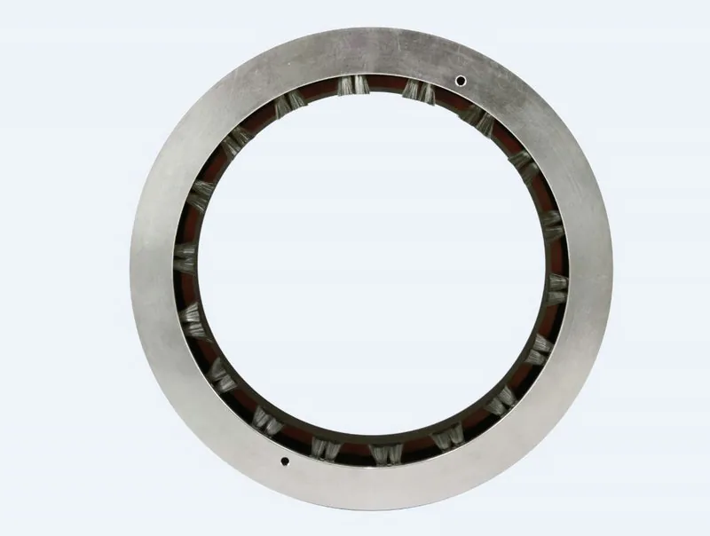 Solid shaft grounding ring with inward-facing conductive fiber bundles and mounting holes