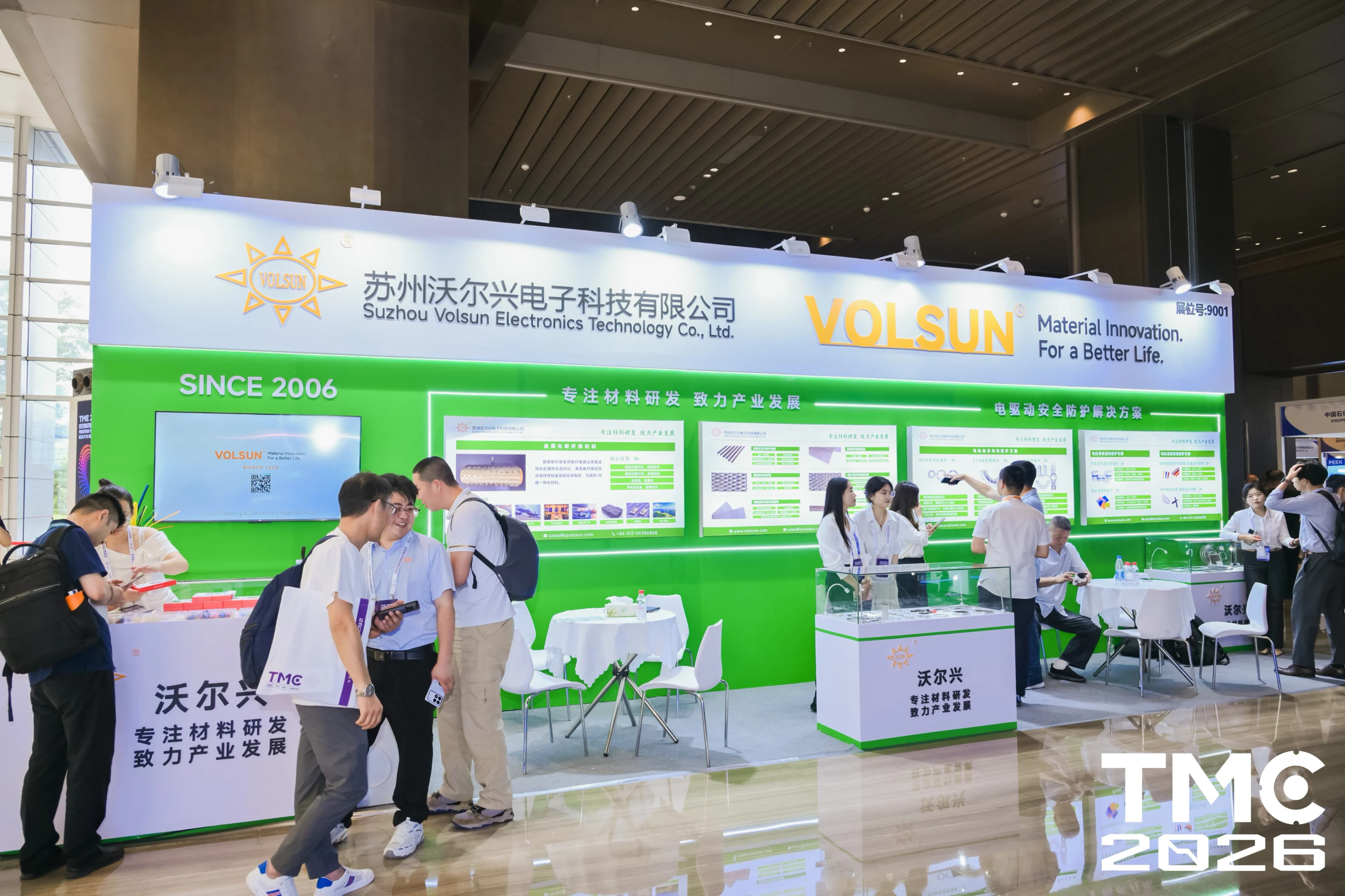 Volsun team discussing e-drive material solutions with a customer at TMC2026